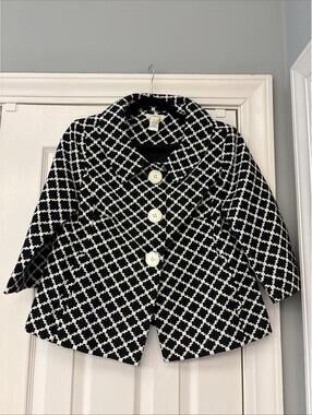 HAROLD'S BLAZER JACKET Black White Geo Design Sz 8 EUC.  Work Office Travel